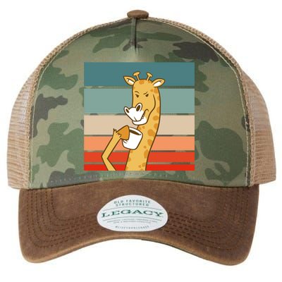 Giraffe Drinking Coffee Retro Sunset Legacy Tie Dye Trucker Hat