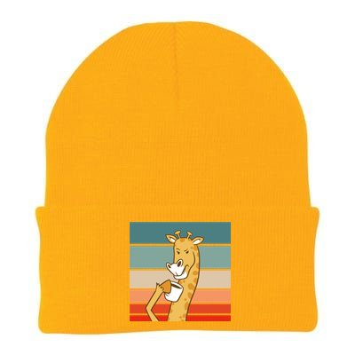 Giraffe Drinking Coffee Retro Sunset Knit Cap Winter Beanie