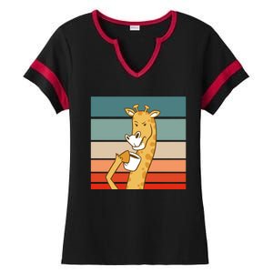 Giraffe Drinking Coffee Retro Sunset Ladies Halftime Notch Neck Tee