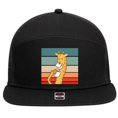 Giraffe Drinking Coffee Retro Sunset 7 Panel Mesh Trucker Snapback Hat