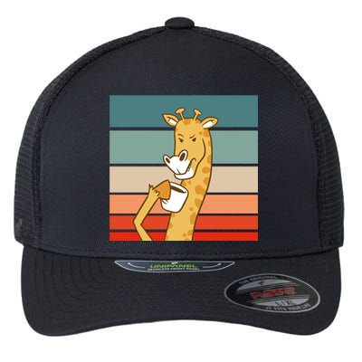 Giraffe Drinking Coffee Retro Sunset Flexfit Unipanel Trucker Cap