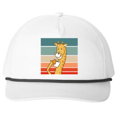 Giraffe Drinking Coffee Retro Sunset Snapback Five-Panel Rope Hat