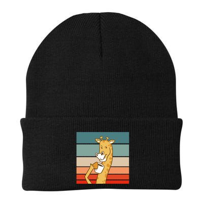 Giraffe Drinking Coffee Retro Sunset Beanie