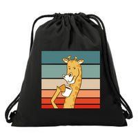 Giraffe Drinking Coffee Retro Sunset Drawstring Bag