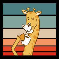 Giraffe Drinking Coffee Retro Sunset Drawstring Bag