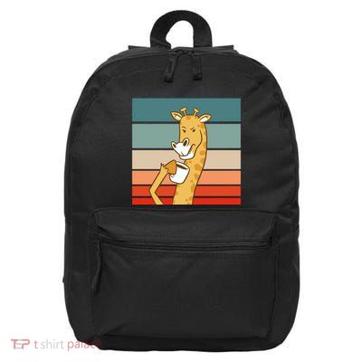 Giraffe Drinking Coffee Retro Sunset 16 in Basic Backpack