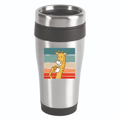 Giraffe Drinking Coffee Retro Sunset 16oz Travel Tumbler