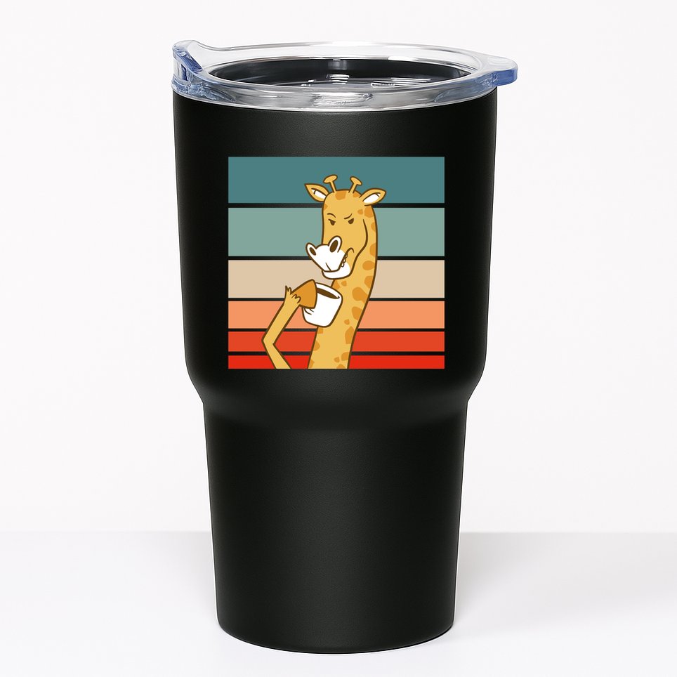 Giraffe Drinking Coffee Retro Sunset Tumbler