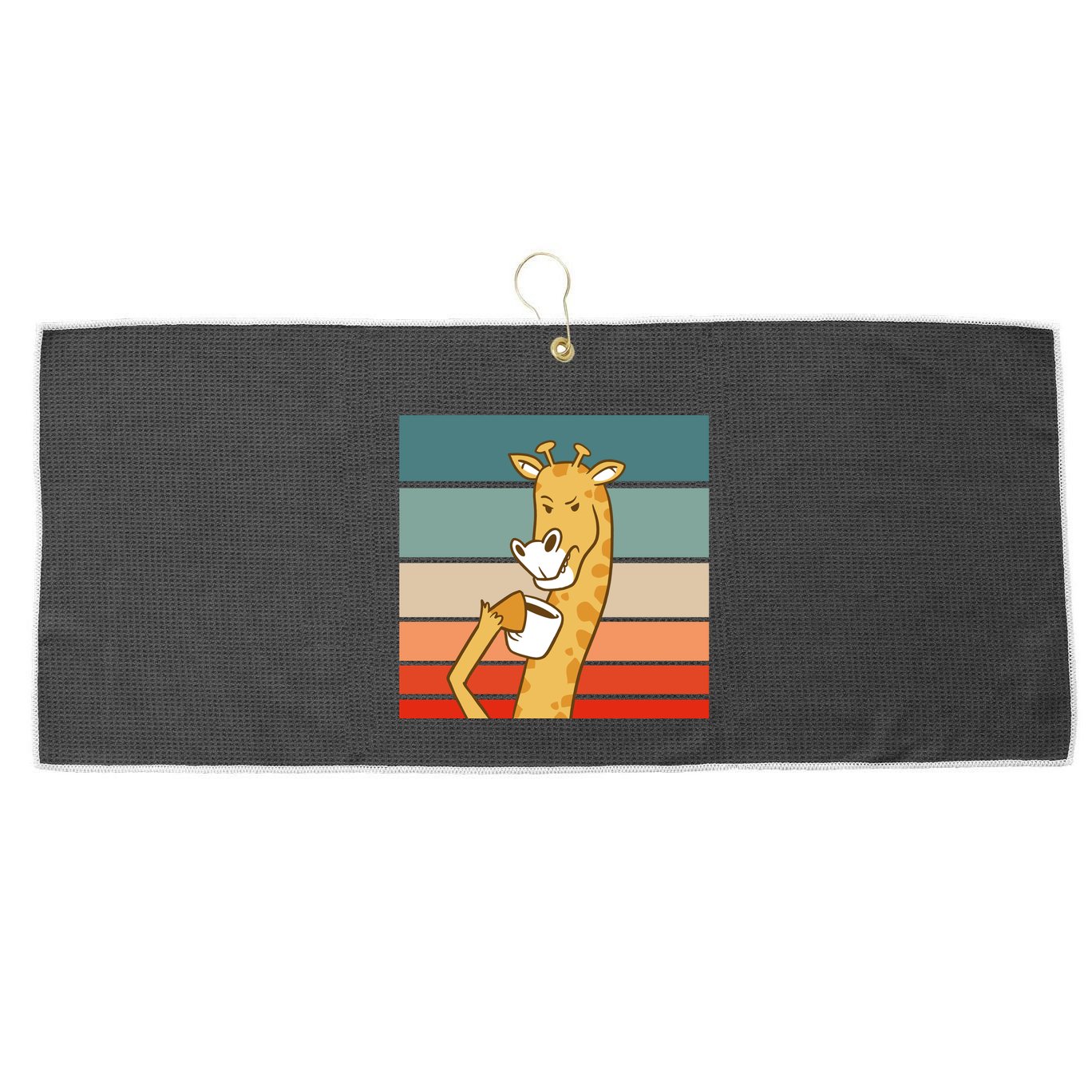 Giraffe Drinking Coffee Retro Sunset Large Microfiber Waffle Golf Towel
