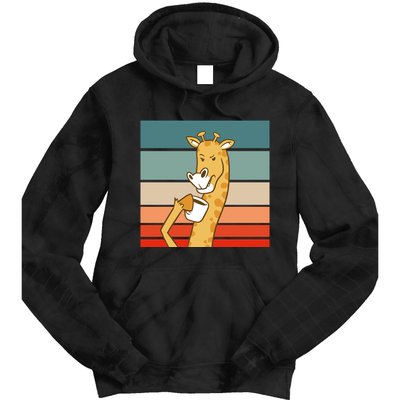 Giraffe Drinking Coffee Retro Sunset Tie Dye Hoodie