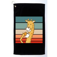 Giraffe Drinking Coffee Retro Sunset Golf Towel
