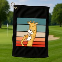Giraffe Drinking Coffee Retro Sunset Golf Towel