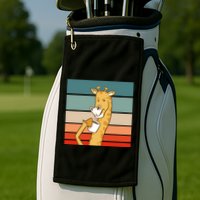 Giraffe Drinking Coffee Retro Sunset Golf Towel
