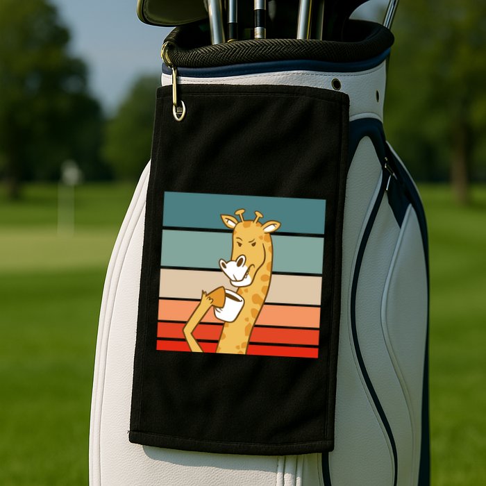 Giraffe Drinking Coffee Retro Sunset Golf Towel