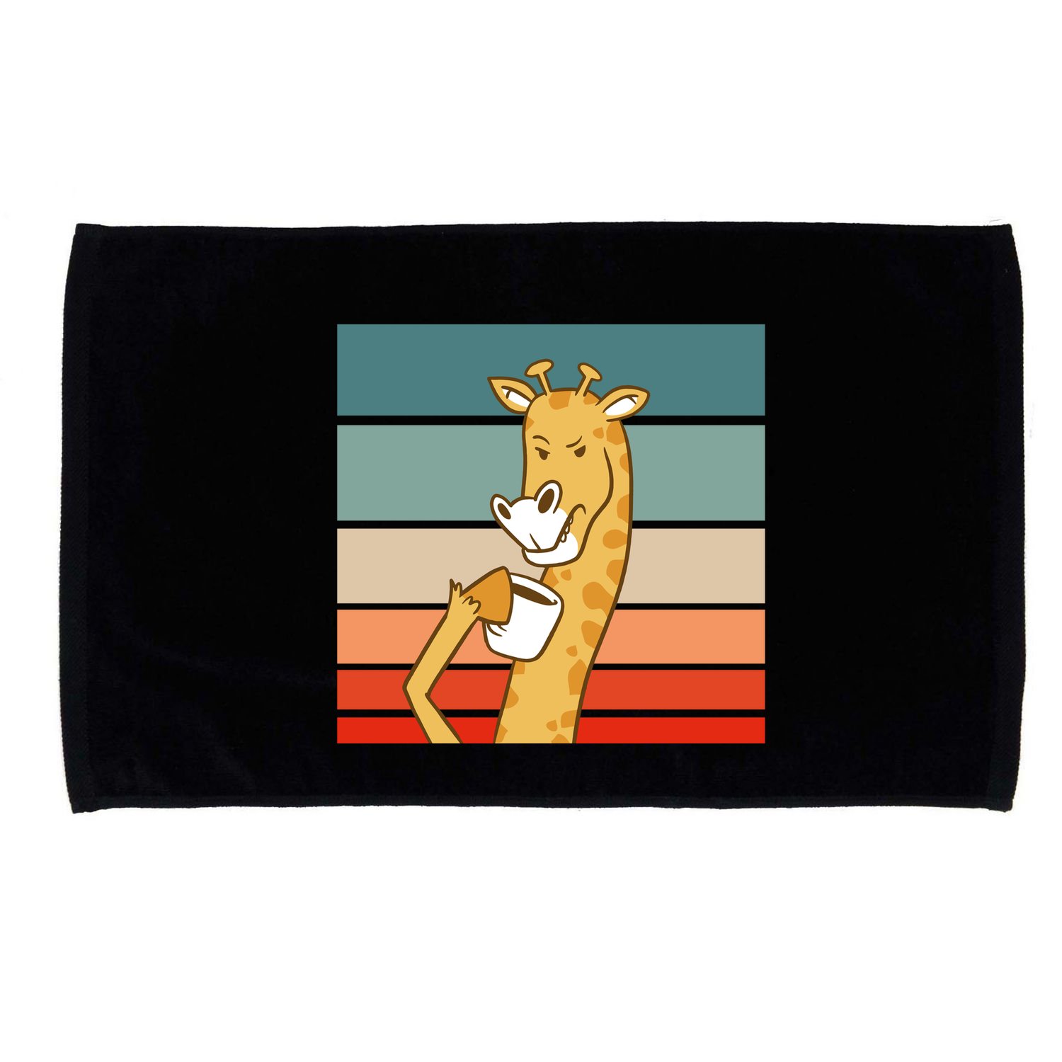 Giraffe Drinking Coffee Retro Sunset Microfiber Hand Towel