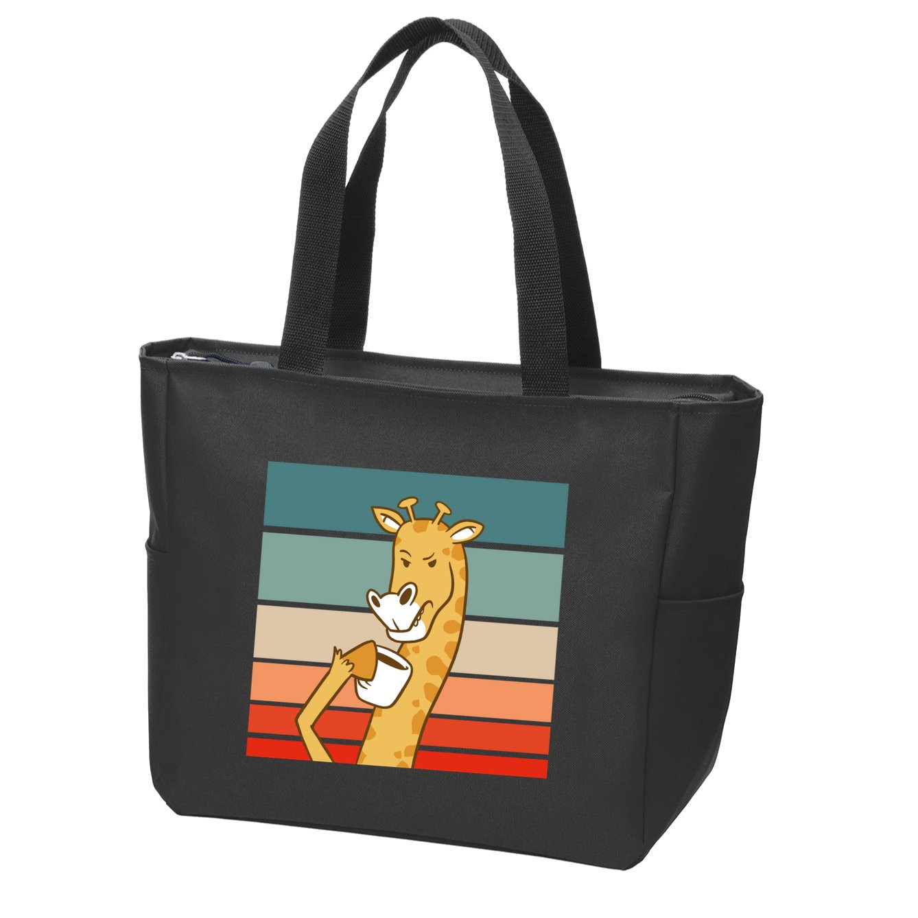 Giraffe Drinking Coffee Retro Sunset Zip Tote Bag