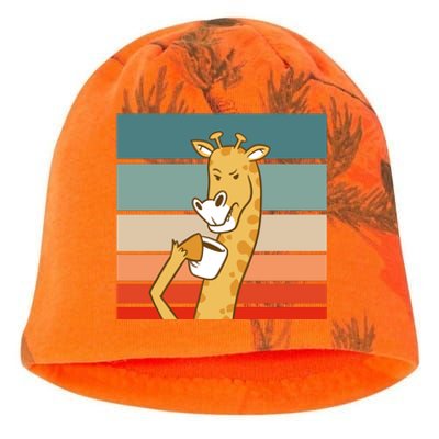 Giraffe Drinking Coffee Retro Sunset Kati - Camo Knit Beanie