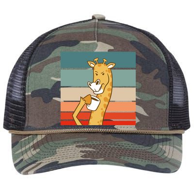 Giraffe Drinking Coffee Retro Sunset Retro Rope Trucker Hat Cap