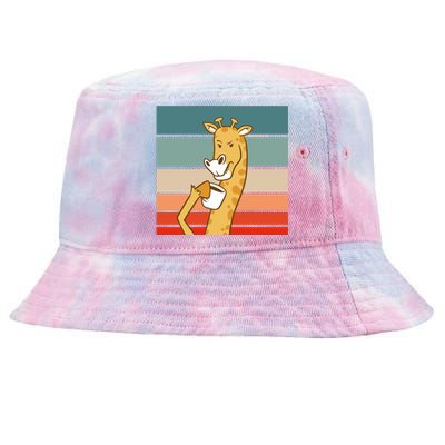 Giraffe Drinking Coffee Retro Sunset Tie-Dyed Bucket Hat