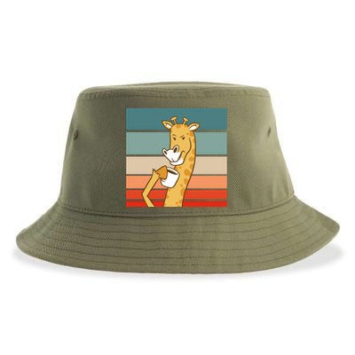 Giraffe Drinking Coffee Retro Sunset Sustainable Bucket Hat