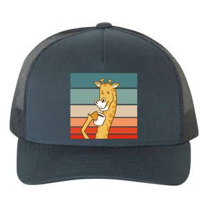 Giraffe Drinking Coffee Retro Sunset Yupoong Adult 5-Panel Trucker Hat