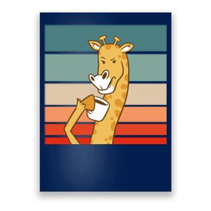 Giraffe Drinking Coffee Retro Sunset Poster