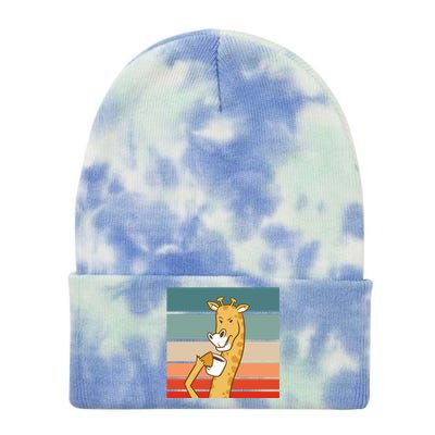 Giraffe Drinking Coffee Retro Sunset Tie Dye 12in Knit Beanie