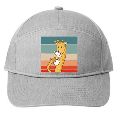 Giraffe Drinking Coffee Retro Sunset 7-Panel Snapback Hat