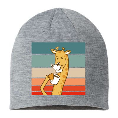 Giraffe Drinking Coffee Retro Sunset Sustainable Beanie