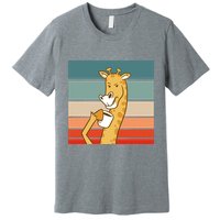Giraffe Drinking Coffee Retro Sunset Premium T-Shirt