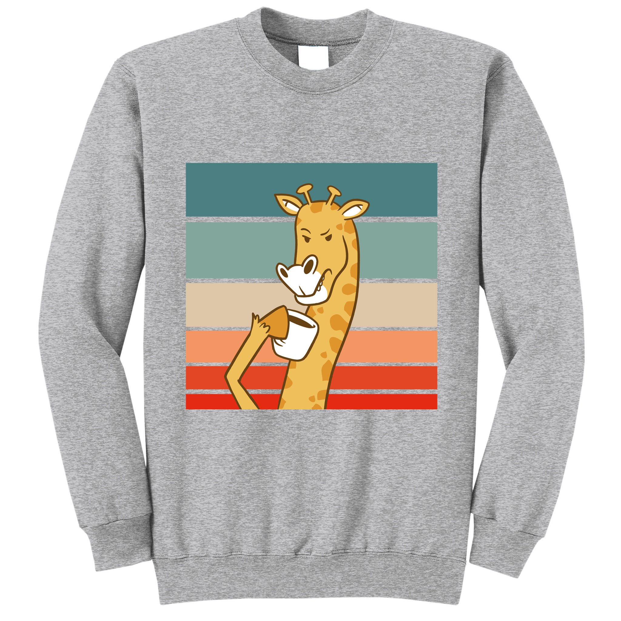 Giraffe Drinking Coffee Retro Sunset Tall Sweatshirt
