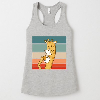 Giraffe Drinking Coffee Retro Sunset Womens Tank Top