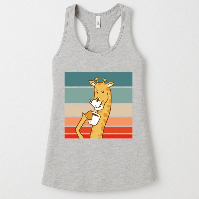 Giraffe Drinking Coffee Retro Sunset Womens Tank Top