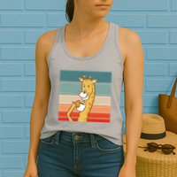 Giraffe Drinking Coffee Retro Sunset Womens Tank Top