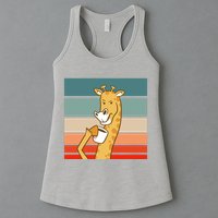 Giraffe Drinking Coffee Retro Sunset Womens Tank Top