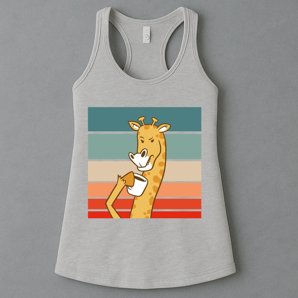 Giraffe Drinking Coffee Retro Sunset Womens Tank Top