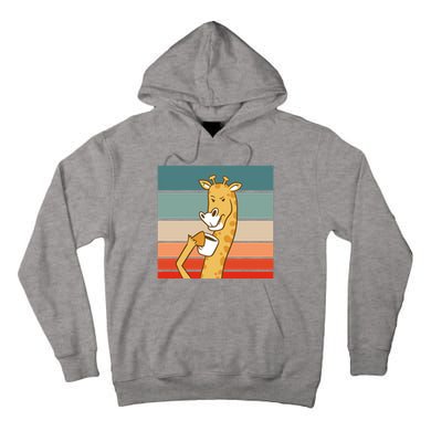 Giraffe Drinking Coffee Retro Sunset Tall Hoodie