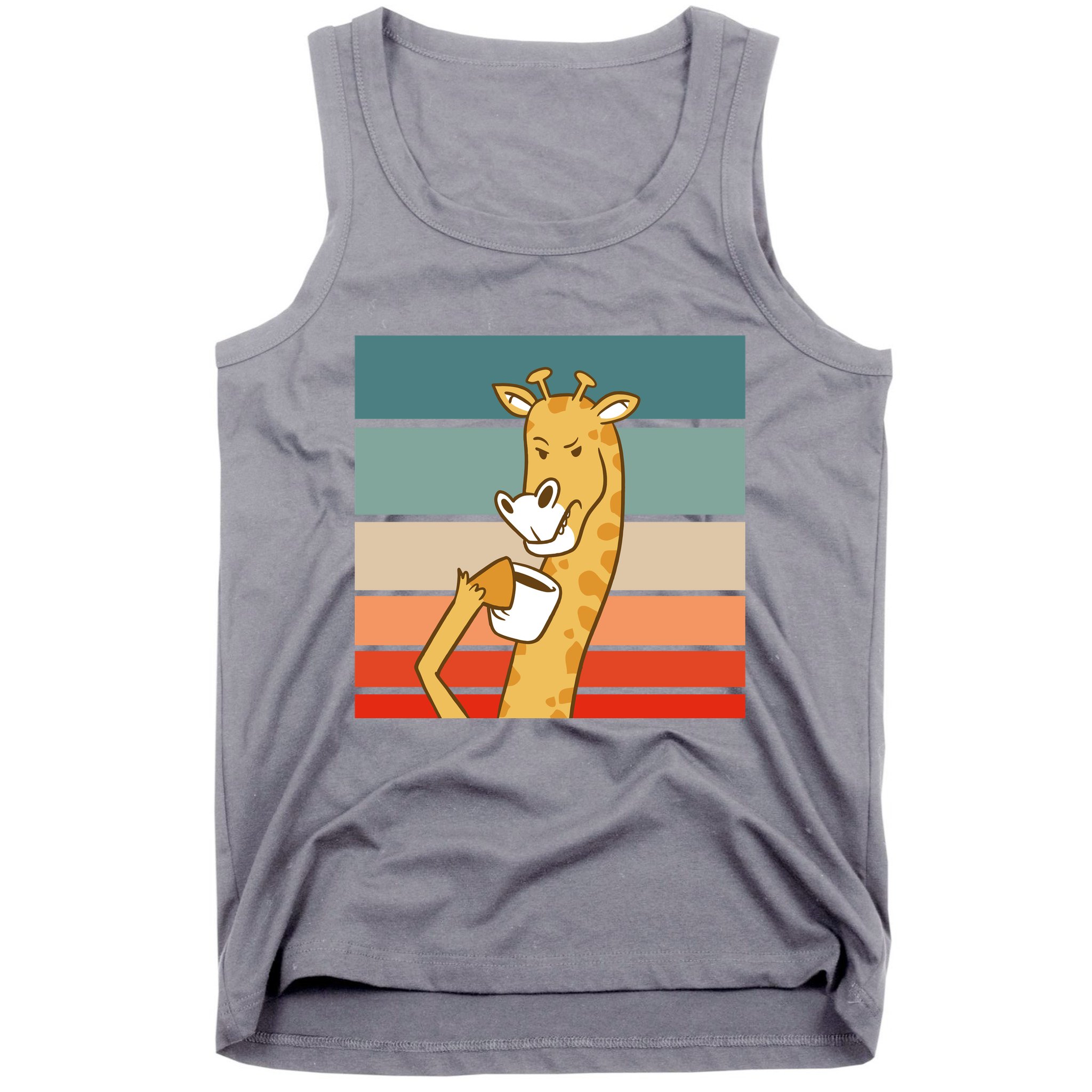 Giraffe Drinking Coffee Retro Sunset Tank Top