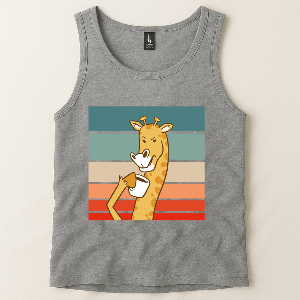 Giraffe Drinking Coffee Retro Sunset Tank Top