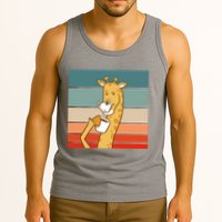 Giraffe Drinking Coffee Retro Sunset Tank Top