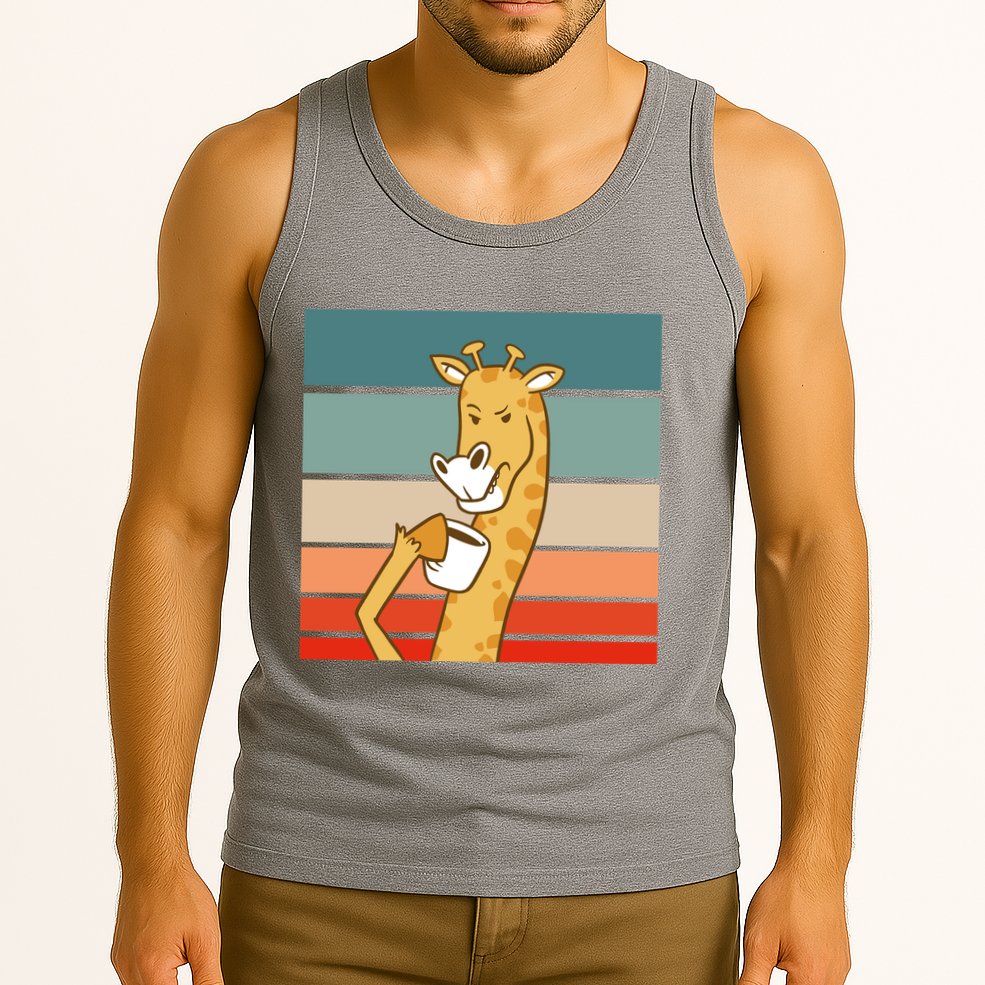 Giraffe Drinking Coffee Retro Sunset Tank Top