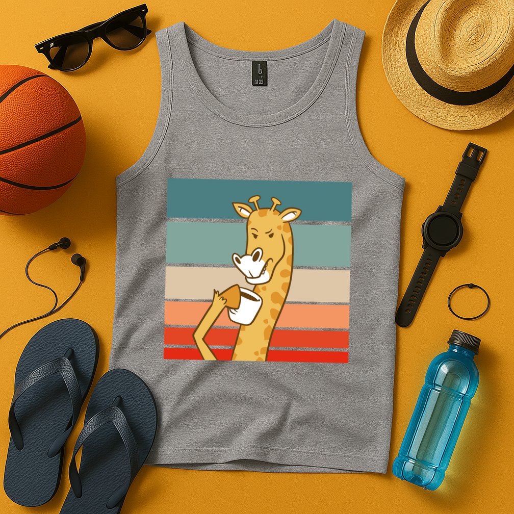 Giraffe Drinking Coffee Retro Sunset Tank Top