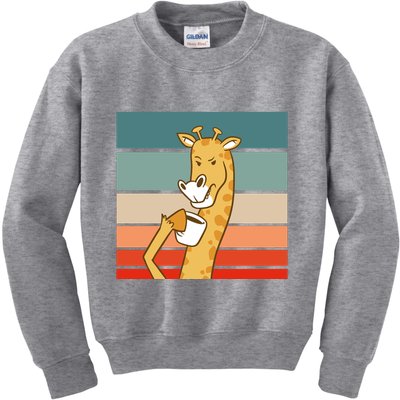 Giraffe Drinking Coffee Retro Sunset Kids Sweatshirt