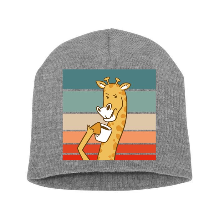 Giraffe Drinking Coffee Retro Sunset Short Acrylic Beanie