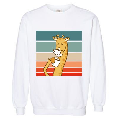 Giraffe Drinking Coffee Retro Sunset Garment-Dyed Sweatshirt
