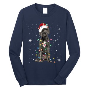 Great Dane Csanta Hat Fairy Lights Pajama Dog Lover Long Sleeve Shirt