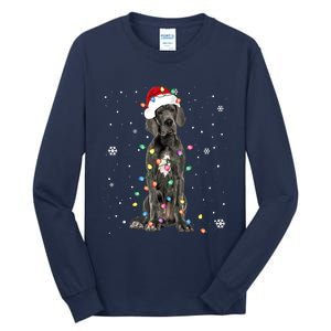 Great Dane Csanta Hat Fairy Lights Pajama Dog Lover Tall Long Sleeve T-Shirt