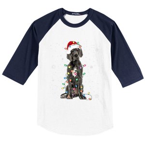 Great Dane Csanta Hat Fairy Lights Pajama Dog Lover Baseball Sleeve Shirt