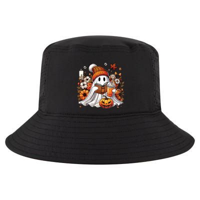 Ghost Drinking Coffee Book Reading Halloween Pumpkin Flower Cool Comfort Performance Bucket Hat