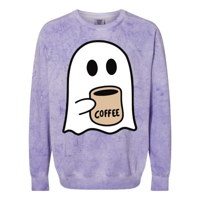 Ghost Drinking Coffee Funny Halloween Costume Coffee Lover Colorblast Crewneck Sweatshirt